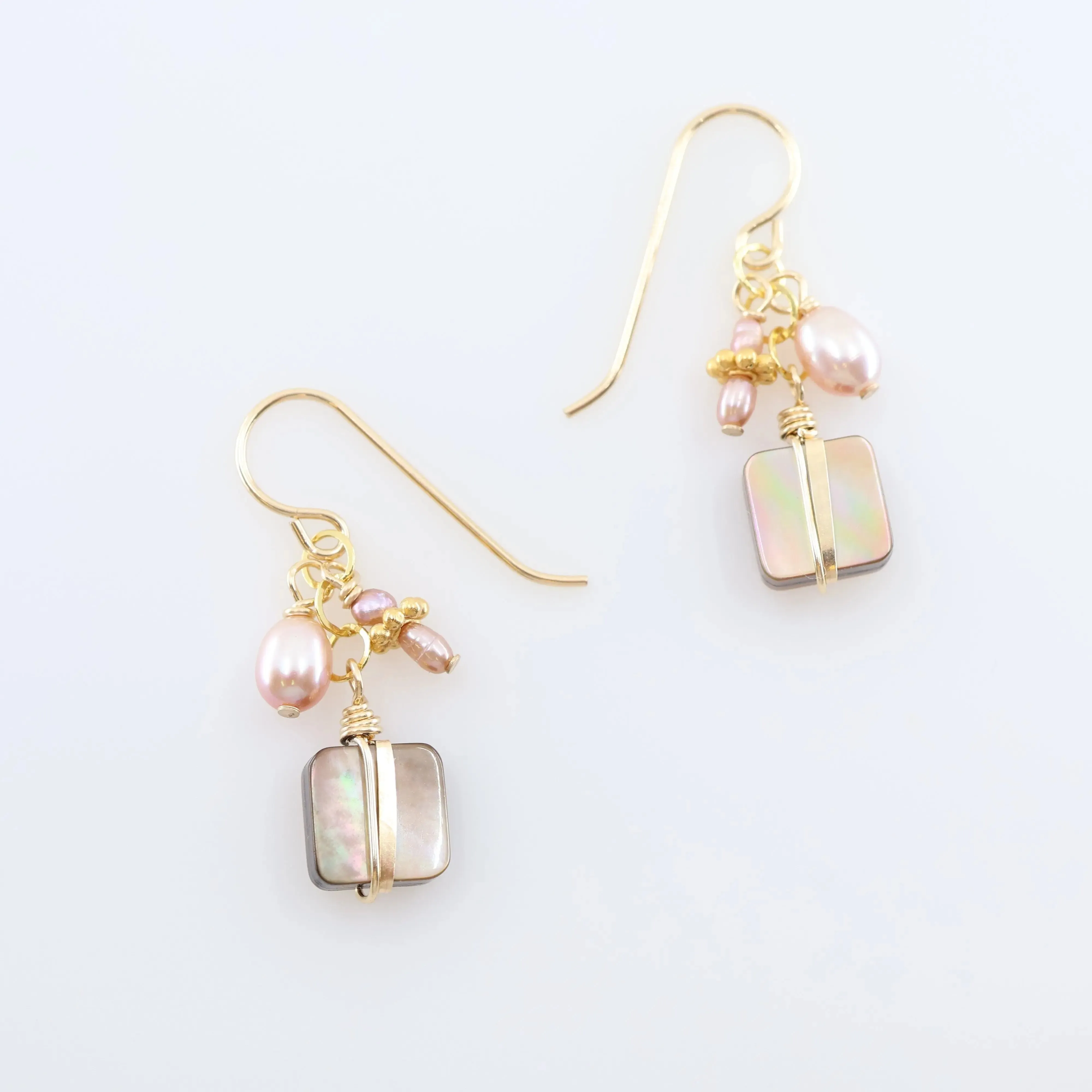 Mocha Abalone and Pink Pearl Cluster Earrings