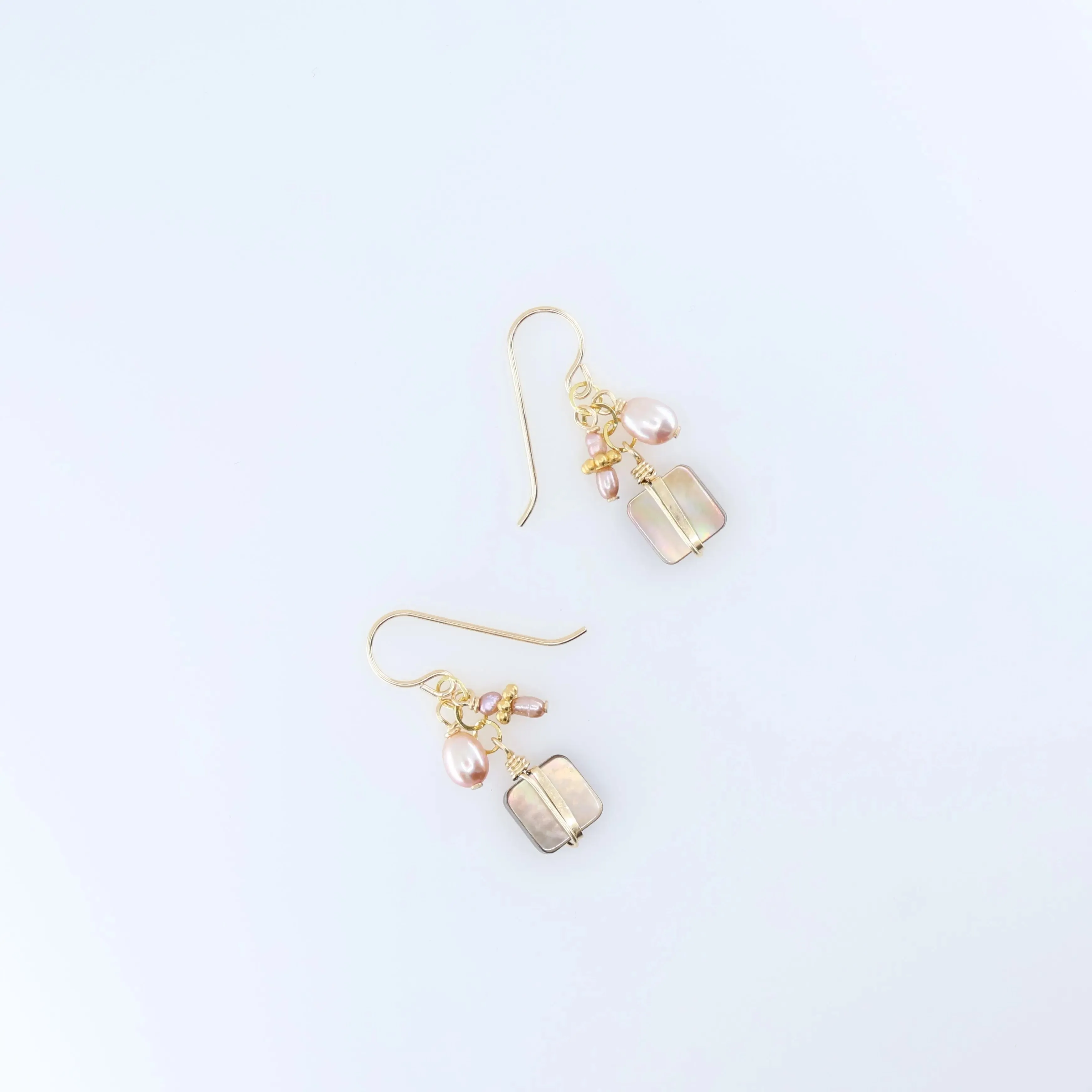Mocha Abalone and Pink Pearl Cluster Earrings