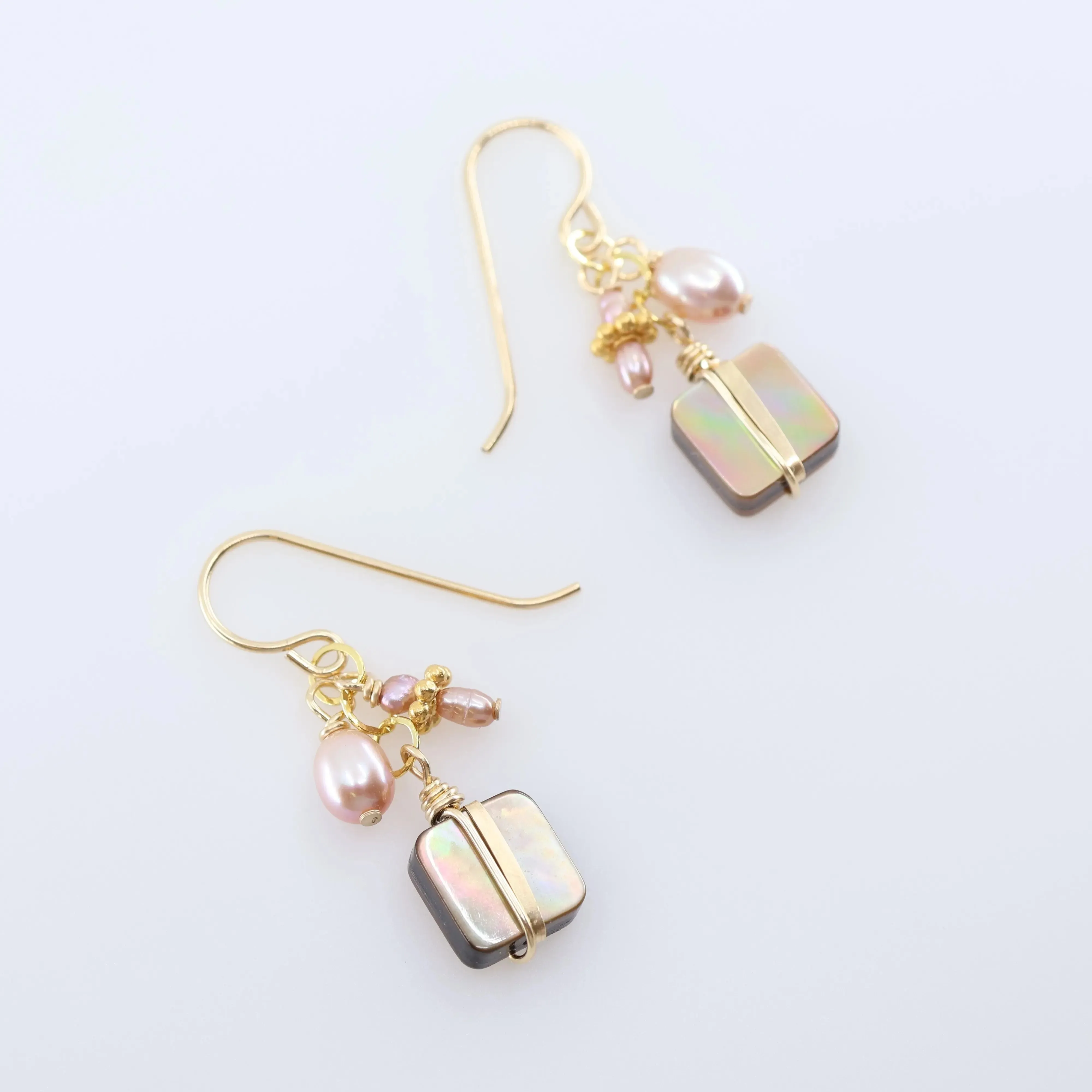 Mocha Abalone and Pink Pearl Cluster Earrings
