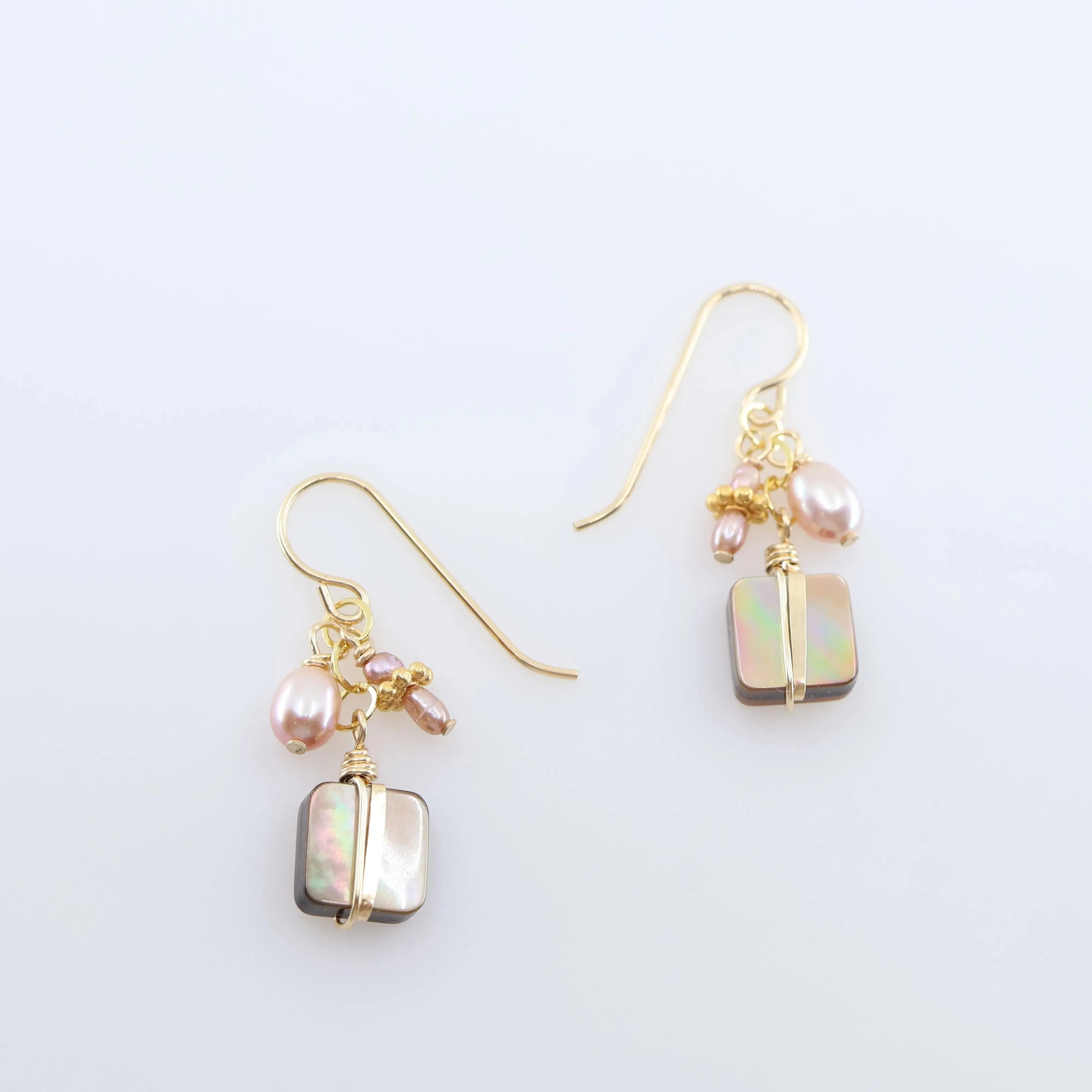 Mocha Abalone and Pink Pearl Cluster Earrings