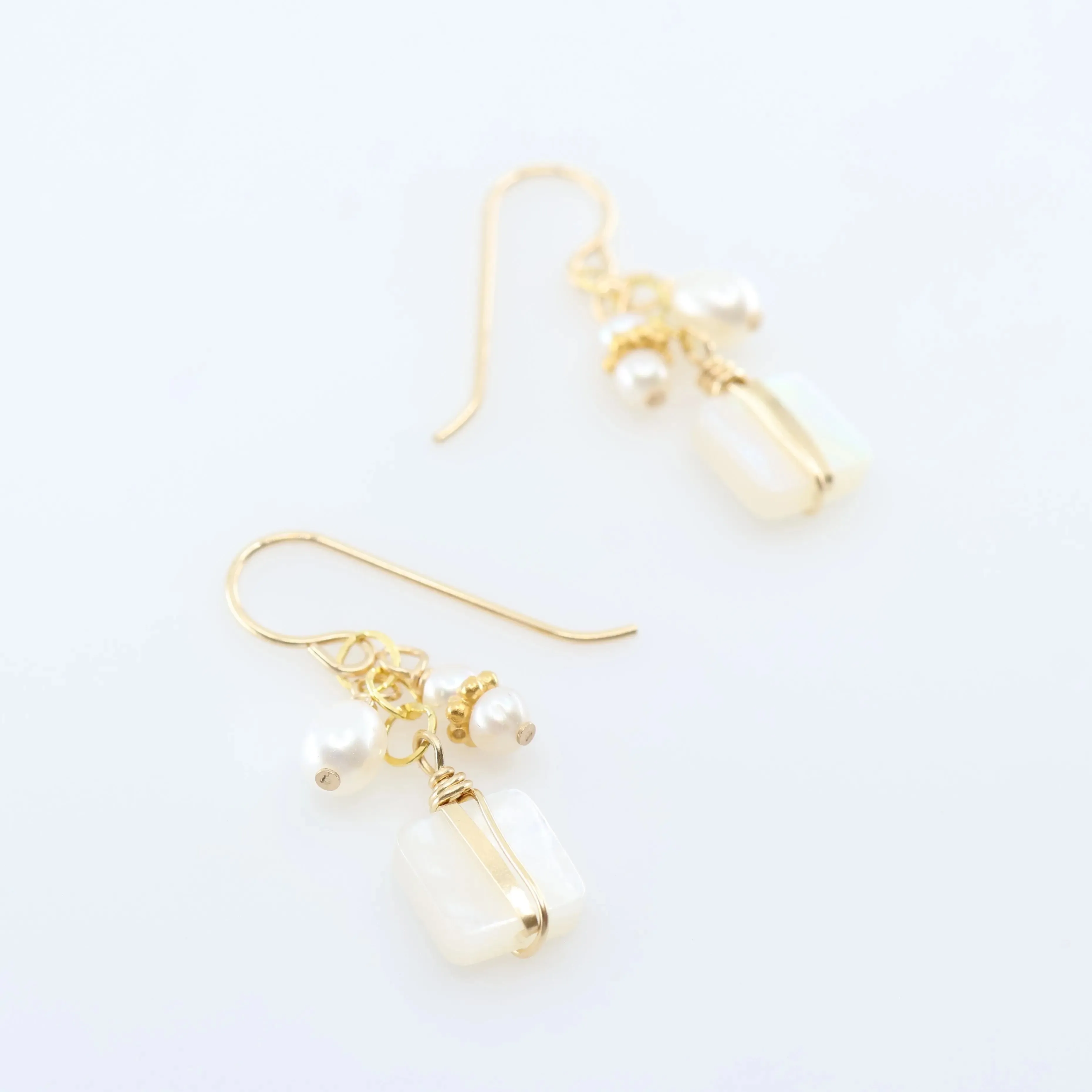 Mother of Pearl and Freshwater Pearl Cluster Earrings