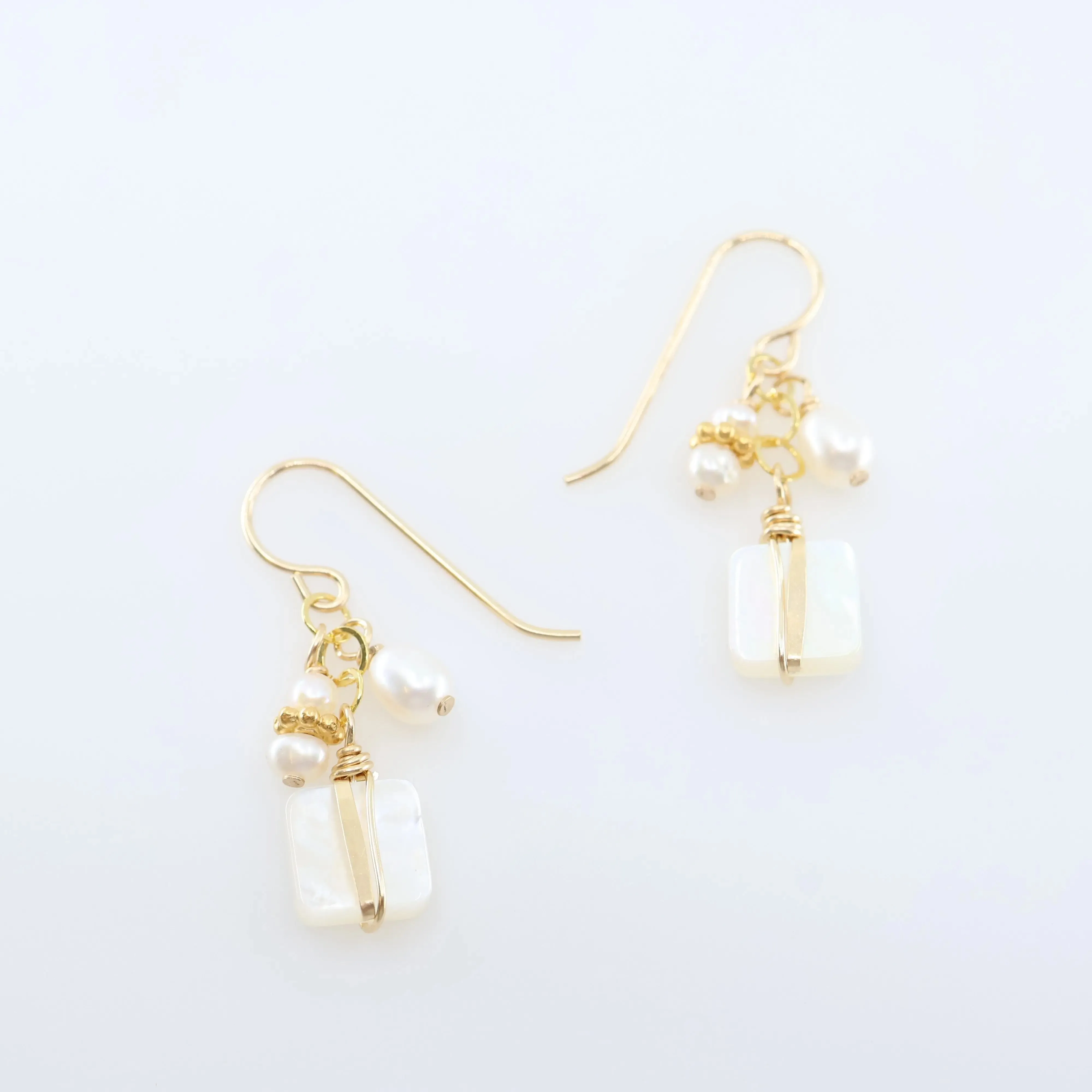 Mother of Pearl and Freshwater Pearl Cluster Earrings