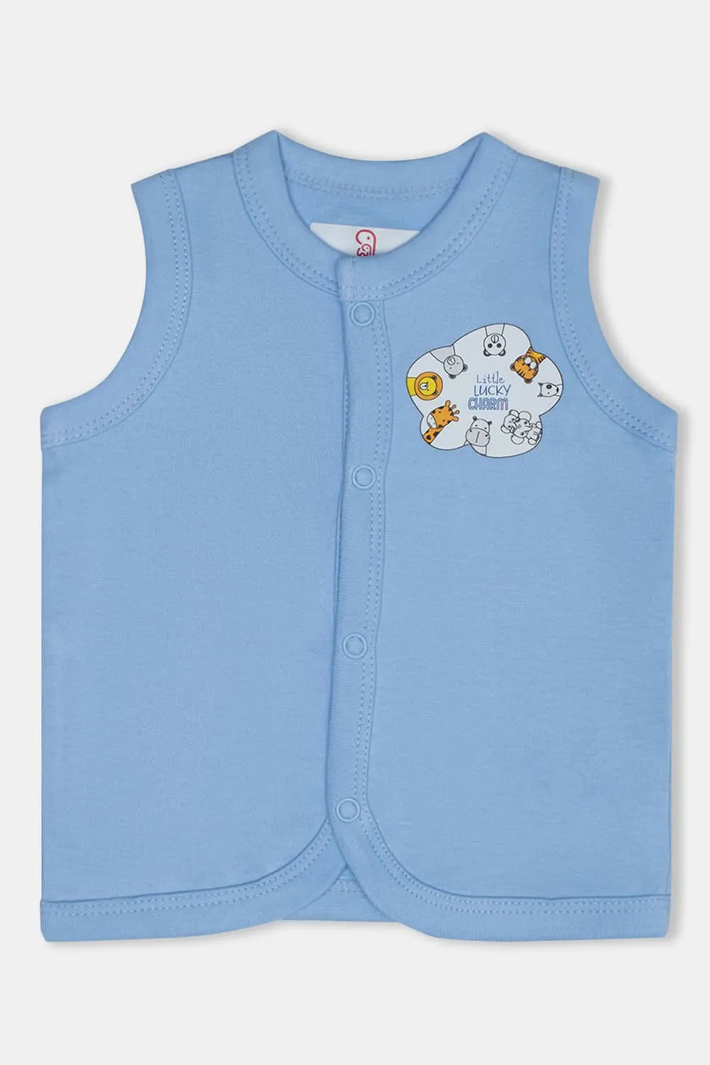 Oh Baby Cotton Interlock Knit Animal Print Sleeeveless T-Shirt Pack Of - 2 - Sky Blue & Assorted - Ts04