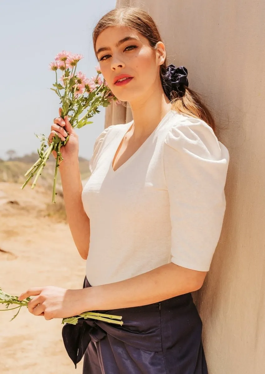 Pauline Hemp Knit Puff Top in Natural