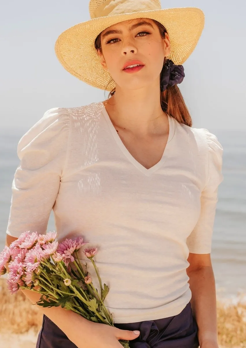 Pauline Hemp Knit Puff Top in Natural