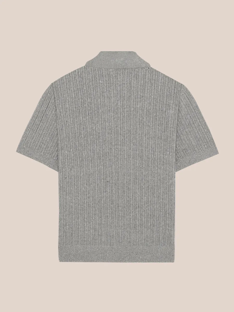 Plain Ribbed Knit V Neck Polo