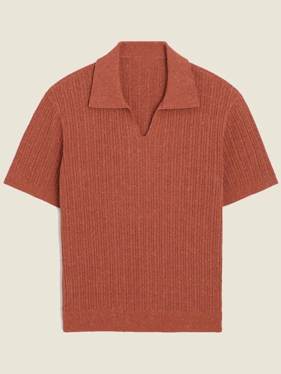 Plain Ribbed Knit V Neck Polo