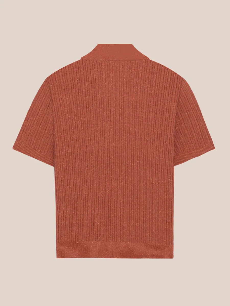 Plain Ribbed Knit V Neck Polo