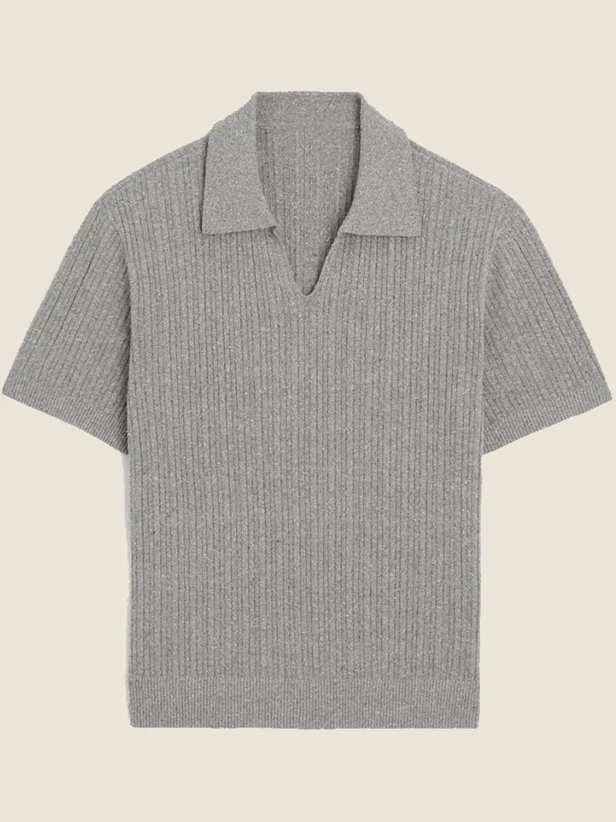 Plain Ribbed Knit V Neck Polo