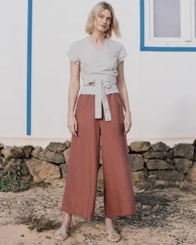 R: Maxi WELS wide leg linen pants (Size: M; Color: Natural/White Gingham)