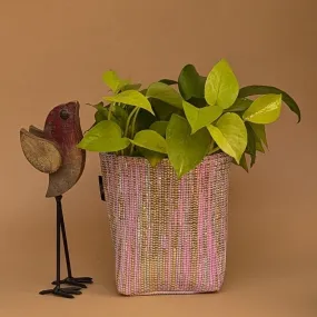Shimmery Golden Pink Handwoven Upcycled Small Grow Pot (GPS1124-007) PS_W