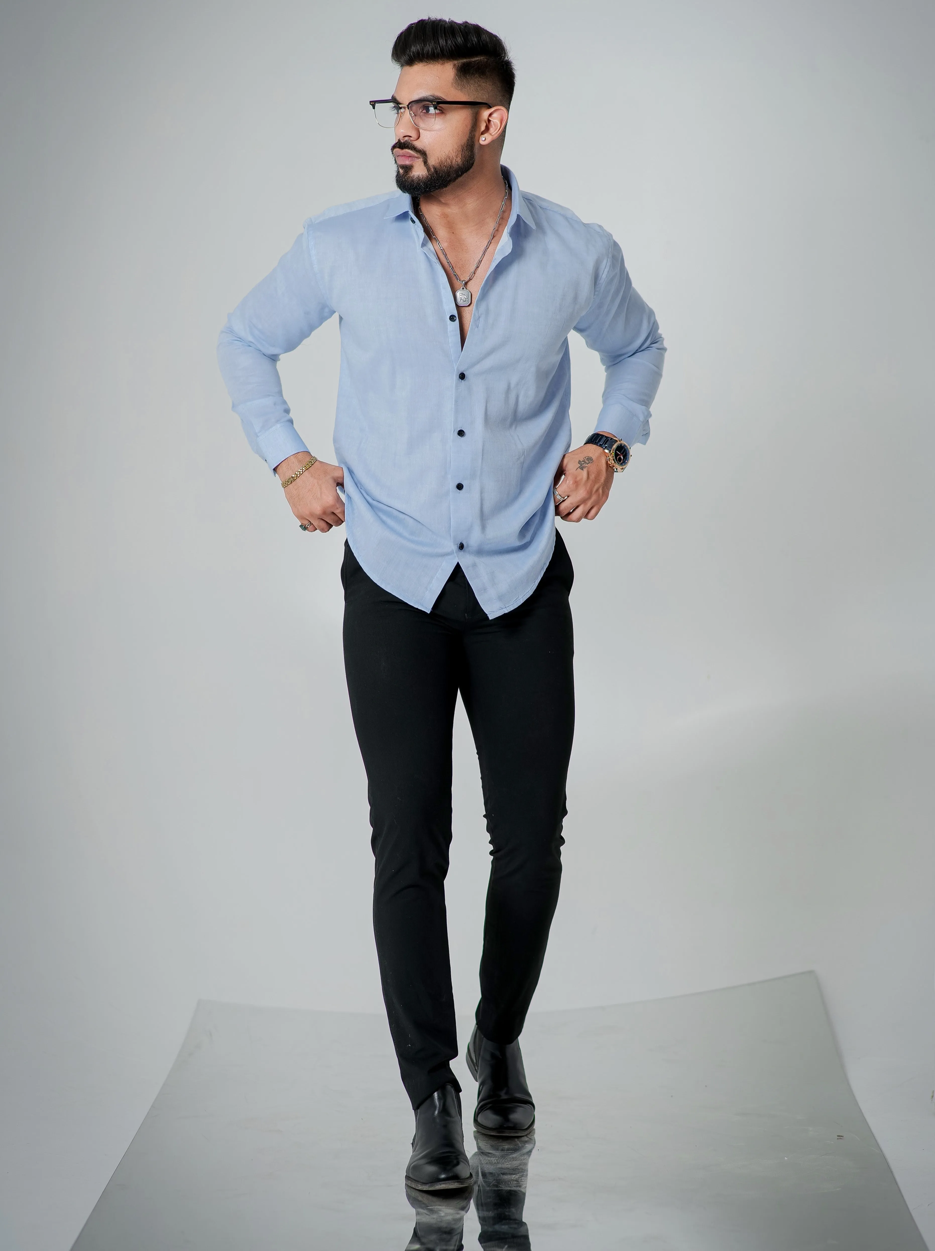 Sky  Luxury Formal linen Cotton Shirt For Men's