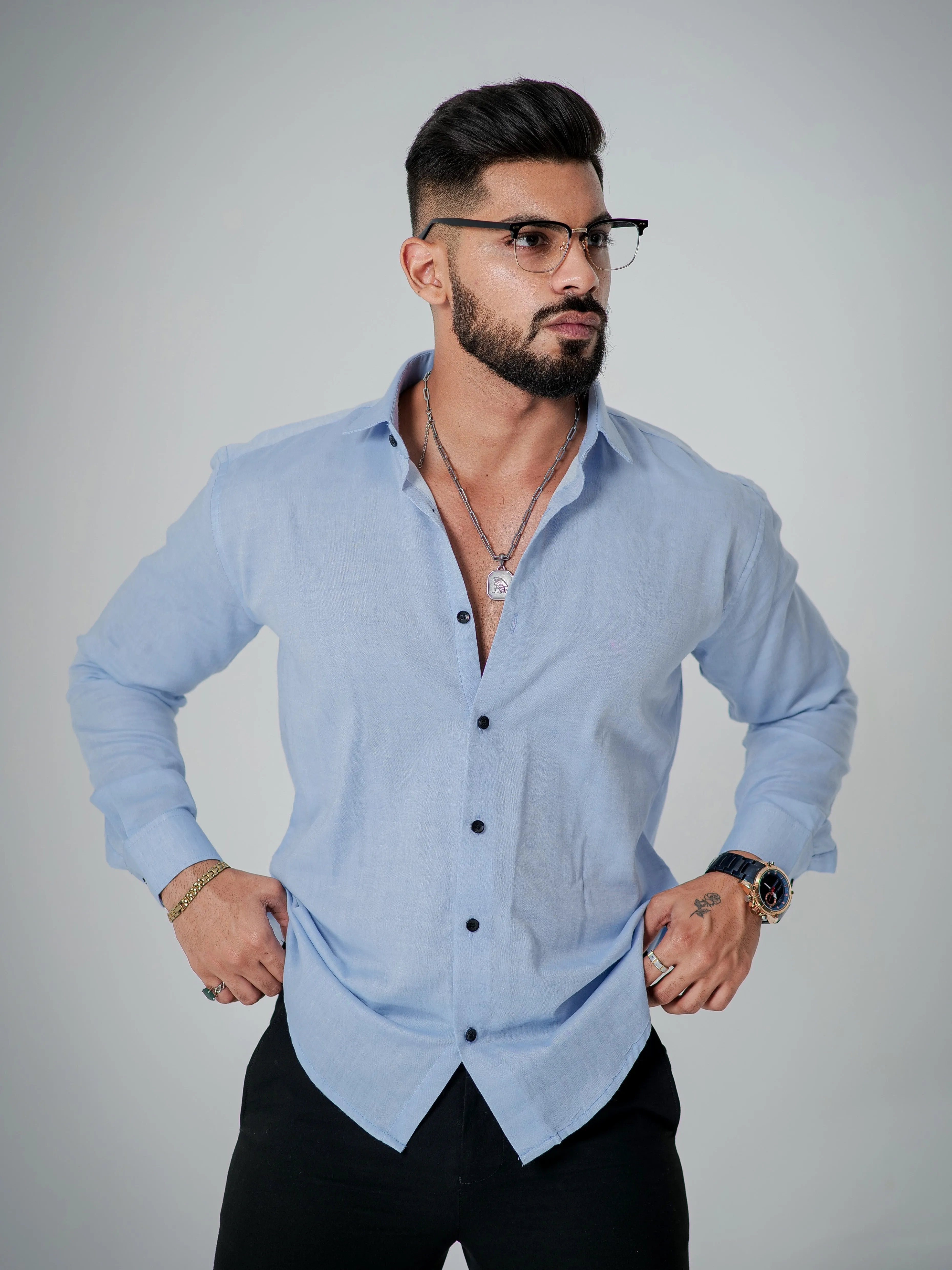 Sky  Luxury Formal linen Cotton Shirt For Men's