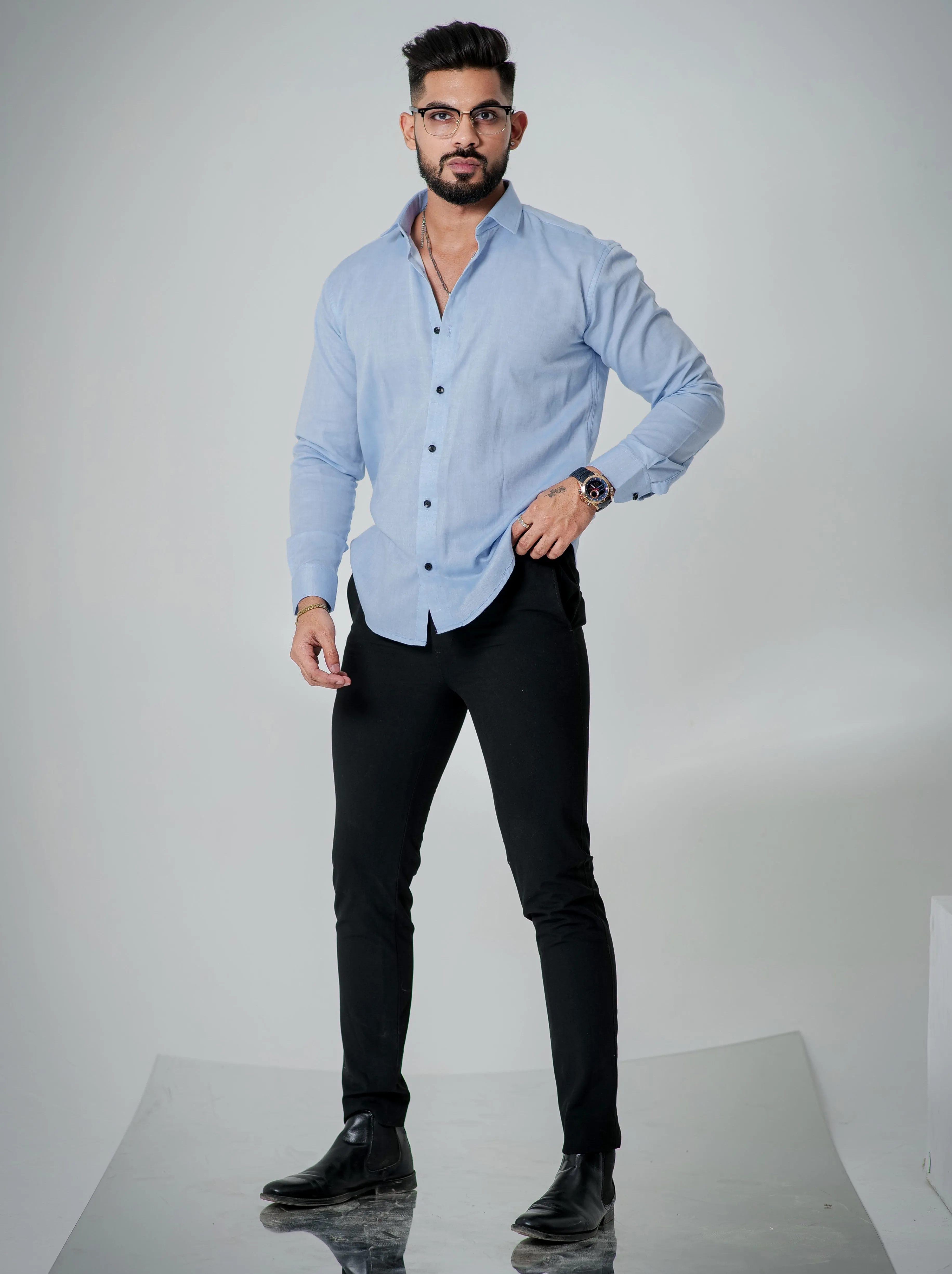 Sky  Luxury Formal linen Cotton Shirt For Men's