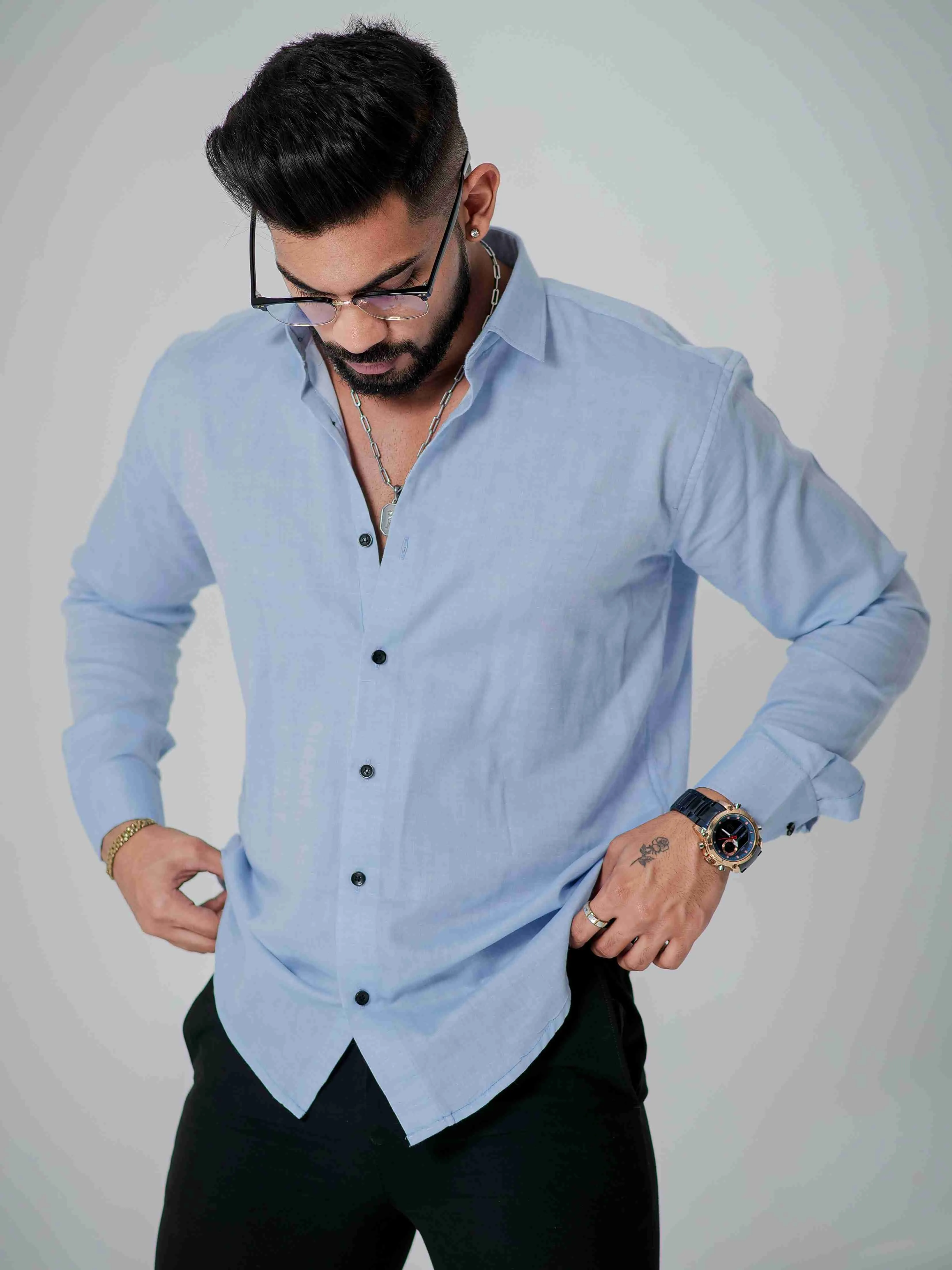 Sky  Luxury Formal linen Cotton Shirt For Men's