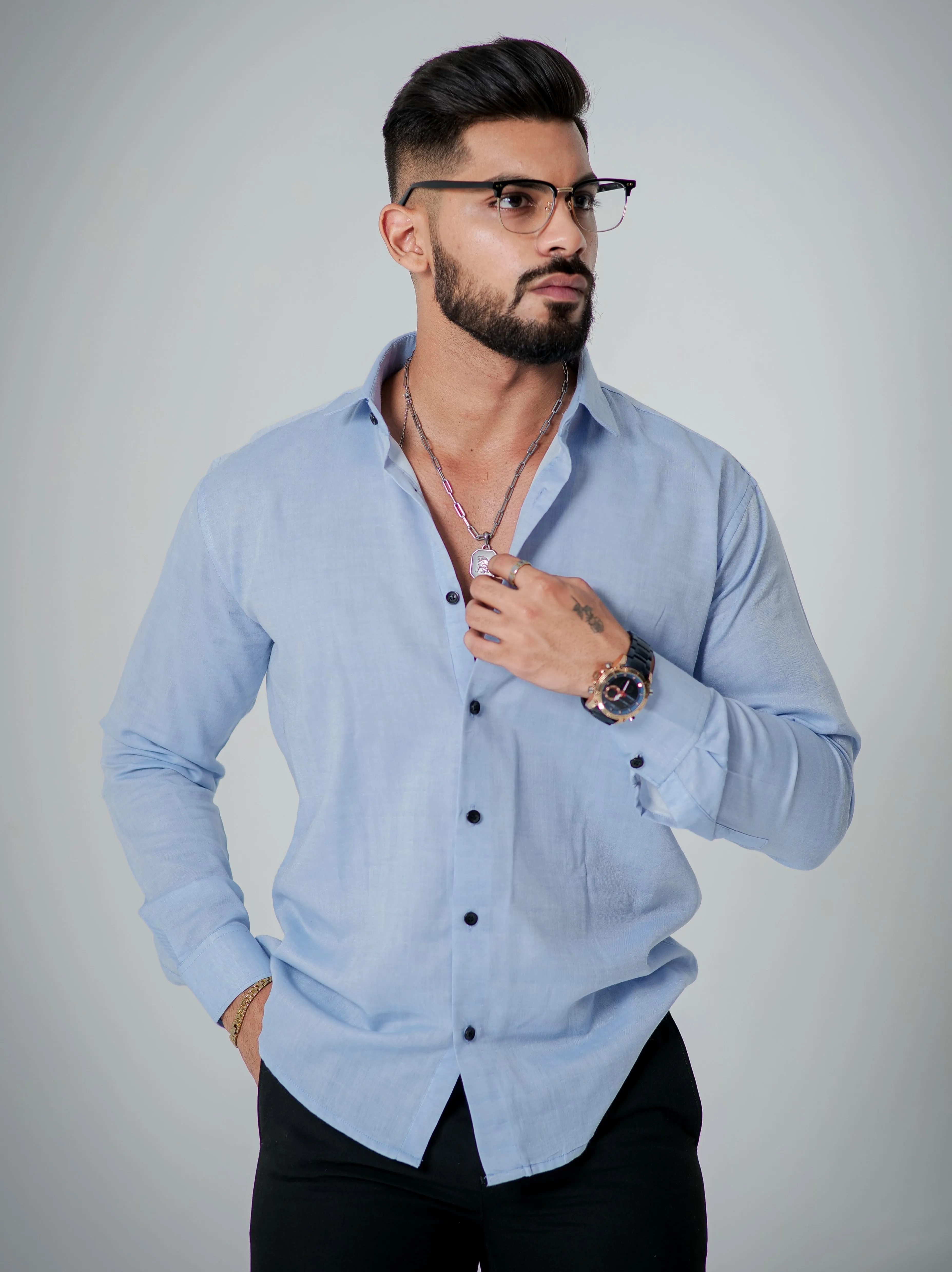 Sky  Luxury Formal linen Cotton Shirt For Men's