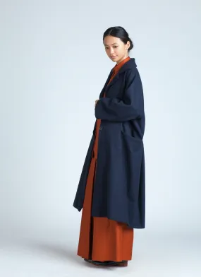 Trio One-Button Side Pleated Overcoat - Dark Blue