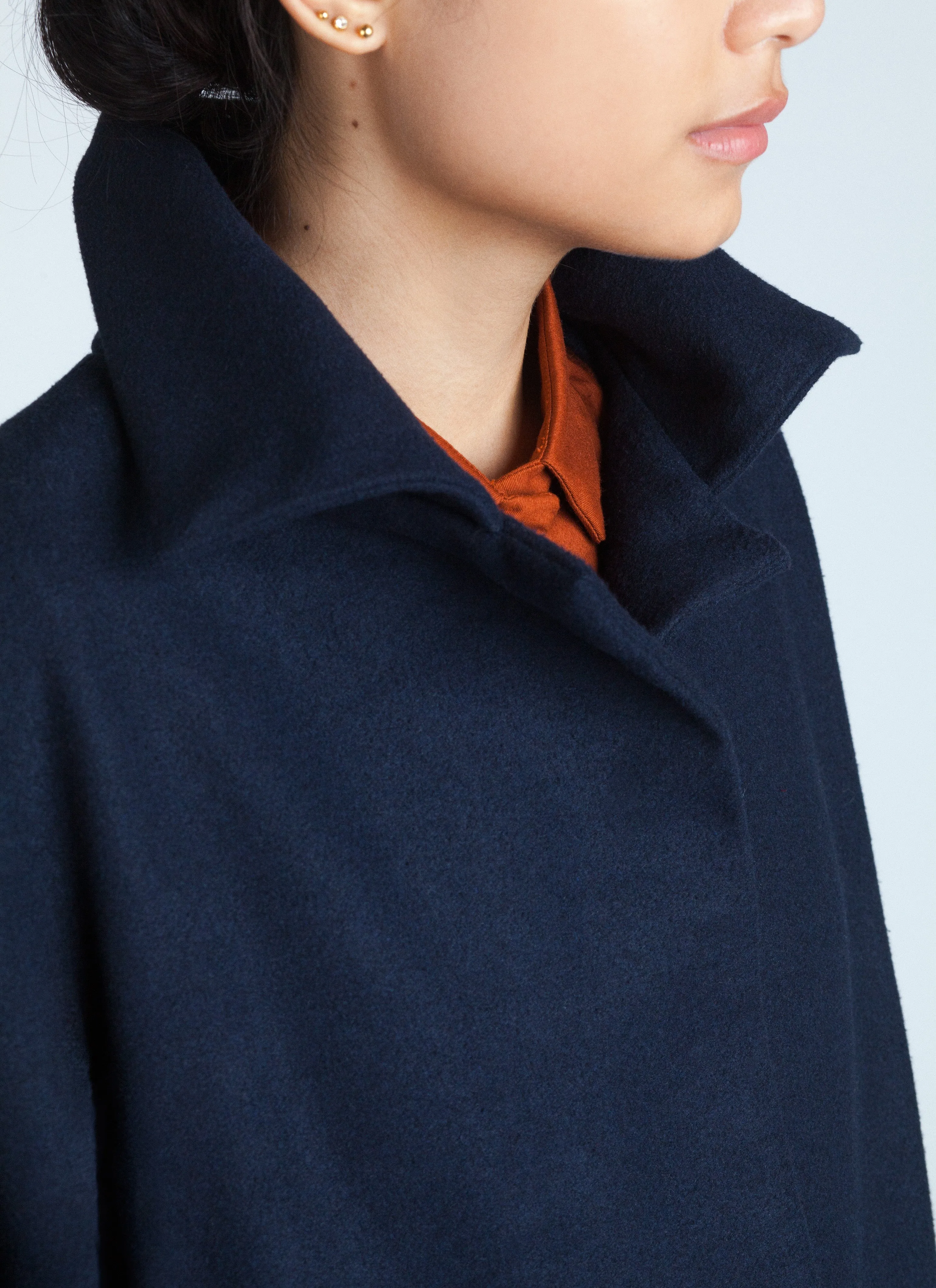 Trio One-Button Side Pleated Overcoat - Dark Blue