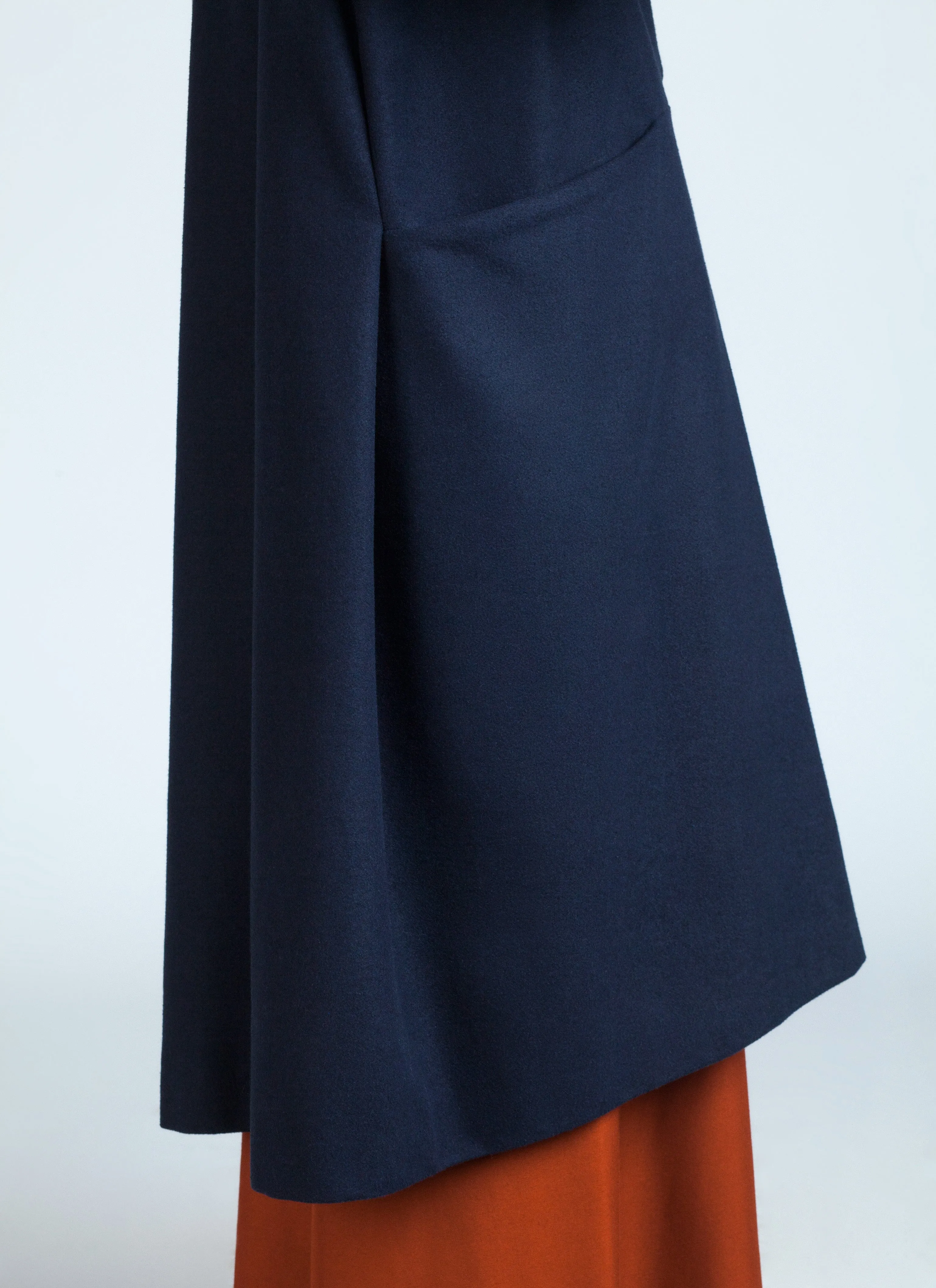 Trio One-Button Side Pleated Overcoat - Dark Blue