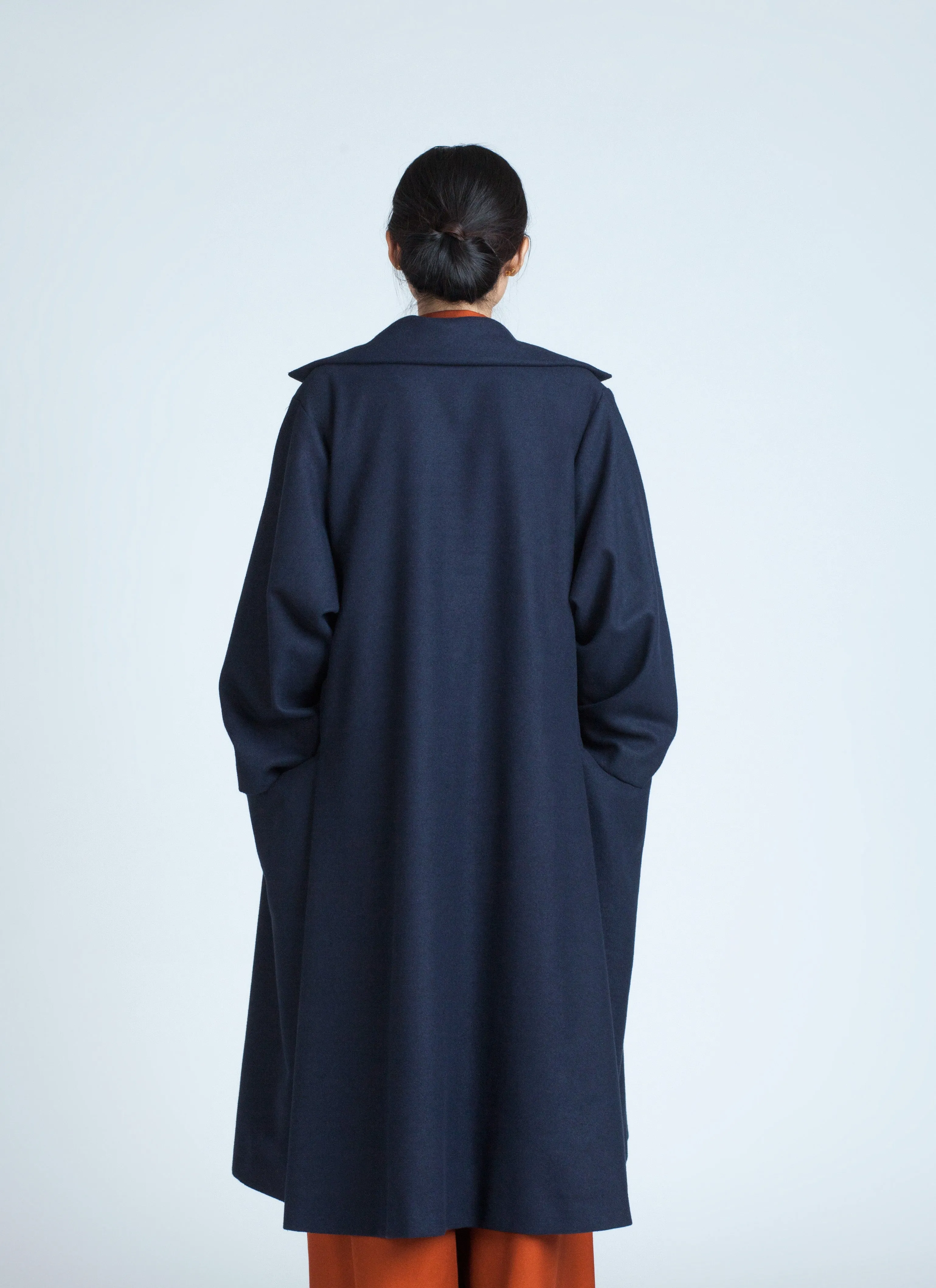 Trio One-Button Side Pleated Overcoat - Dark Blue
