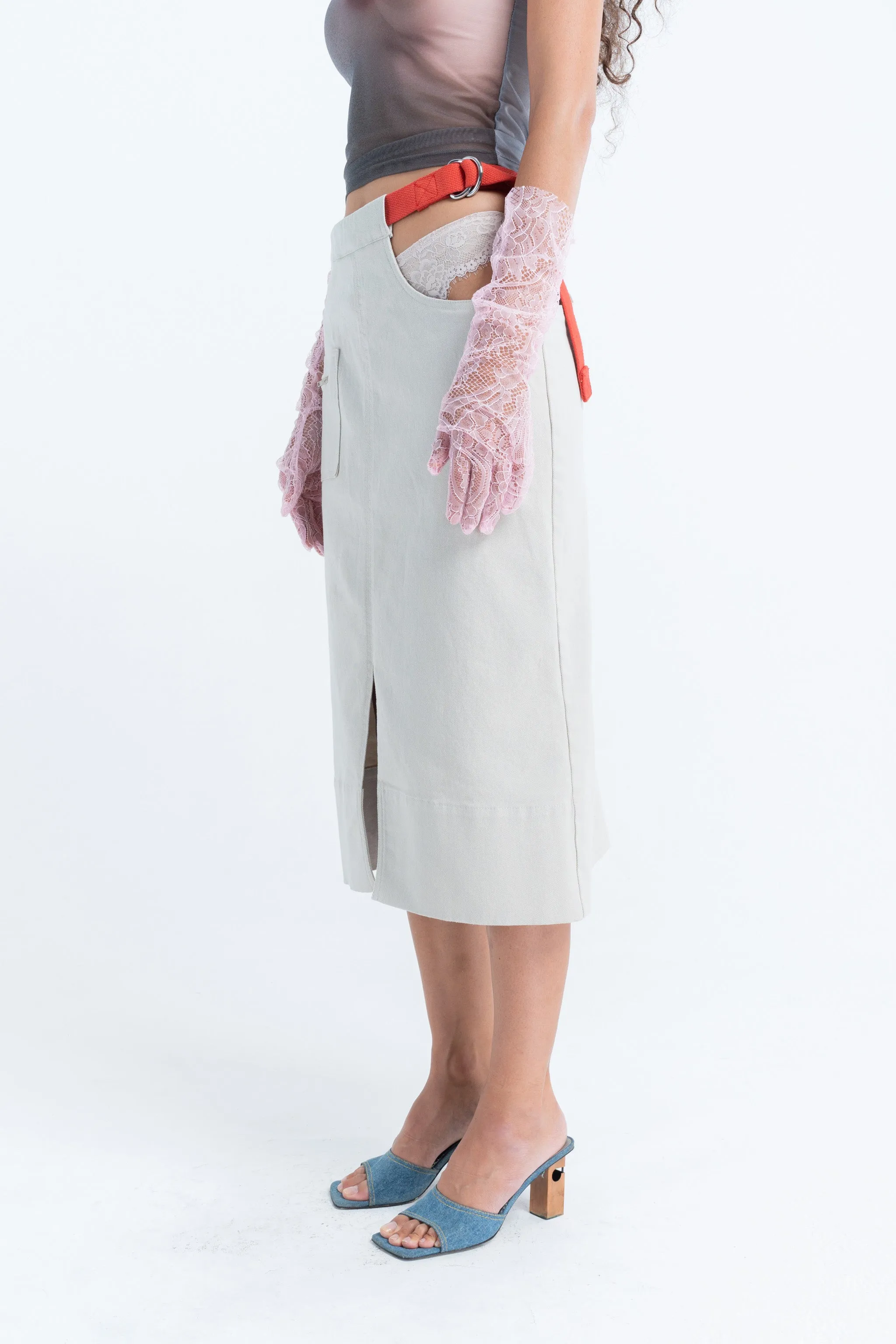 Utility Peep Skirt in Oyster