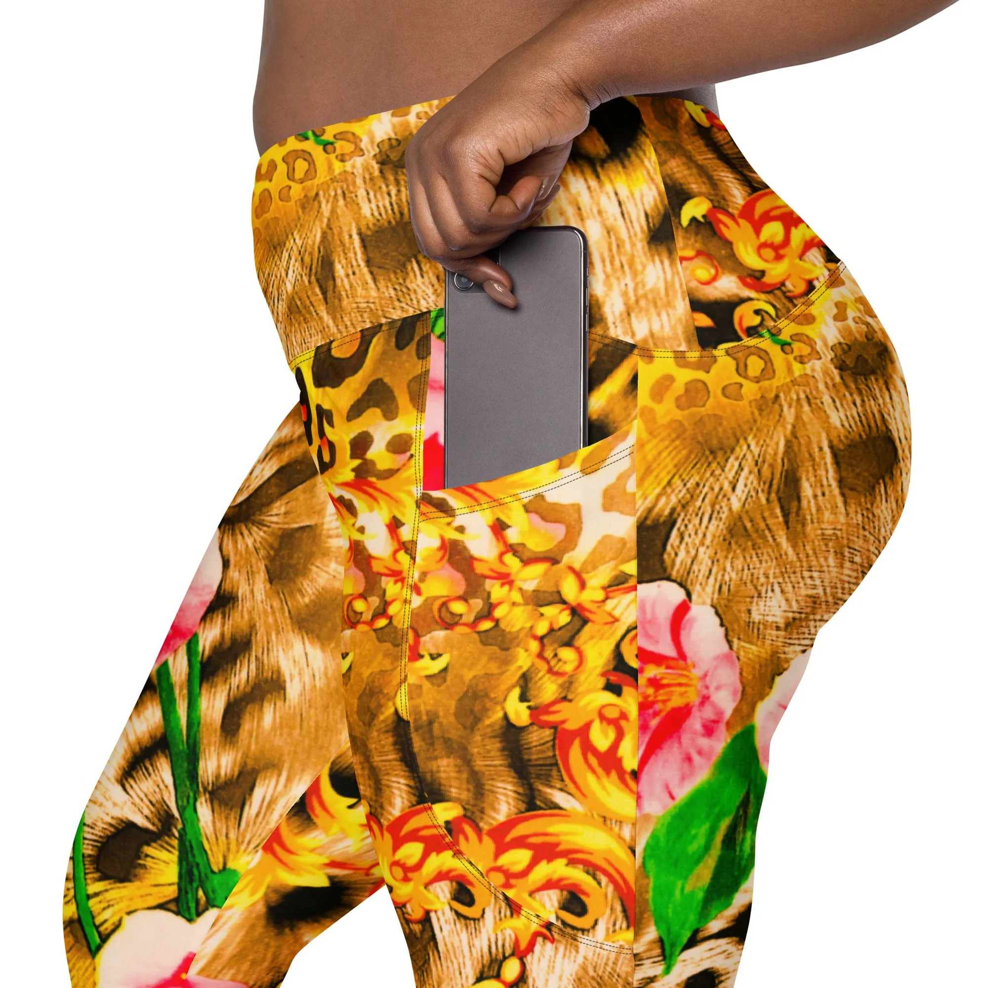 Vintage Animal Print & Floral Pattern Pant leggings, lioness-love