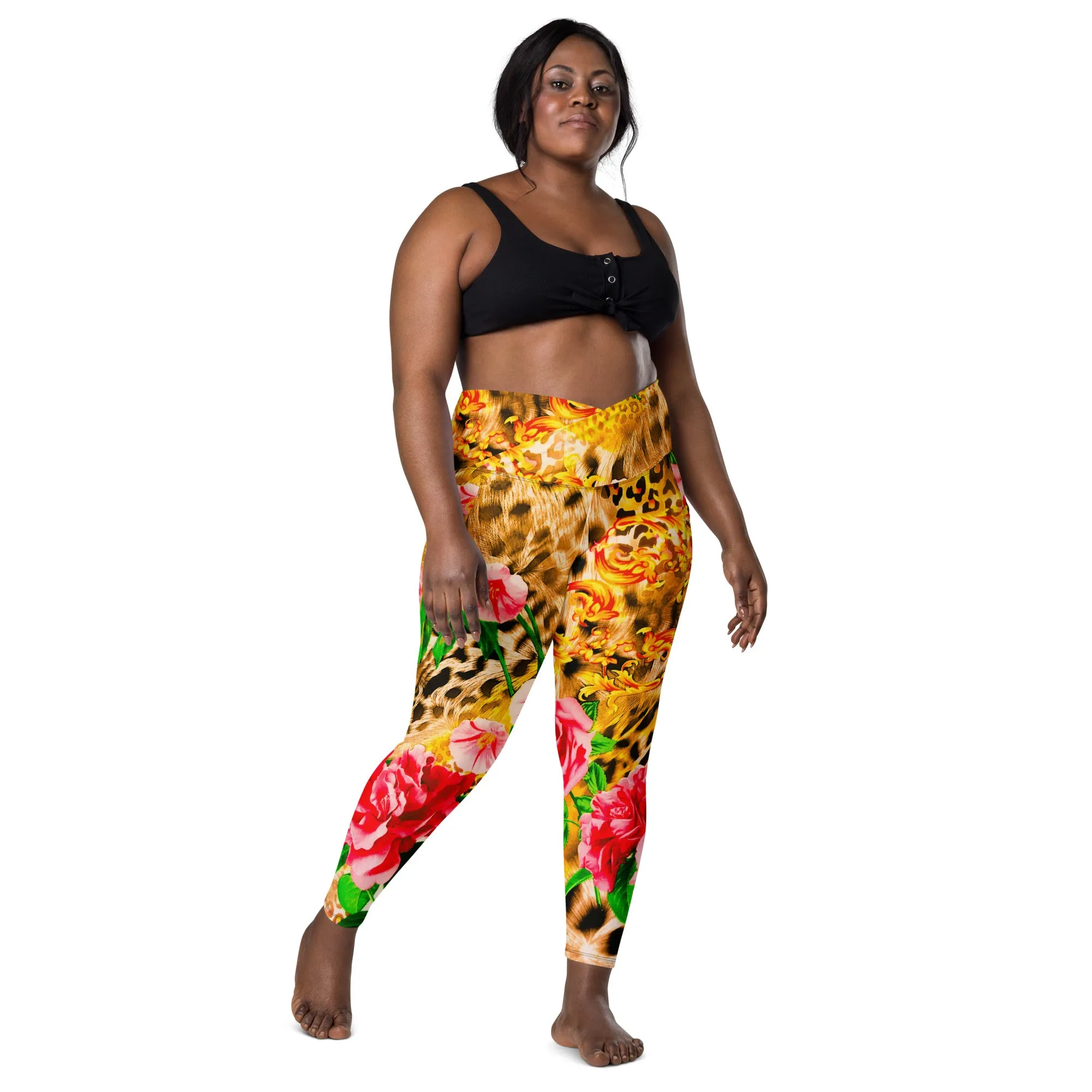 Vintage Animal Print & Floral Pattern Pant leggings, lioness-love