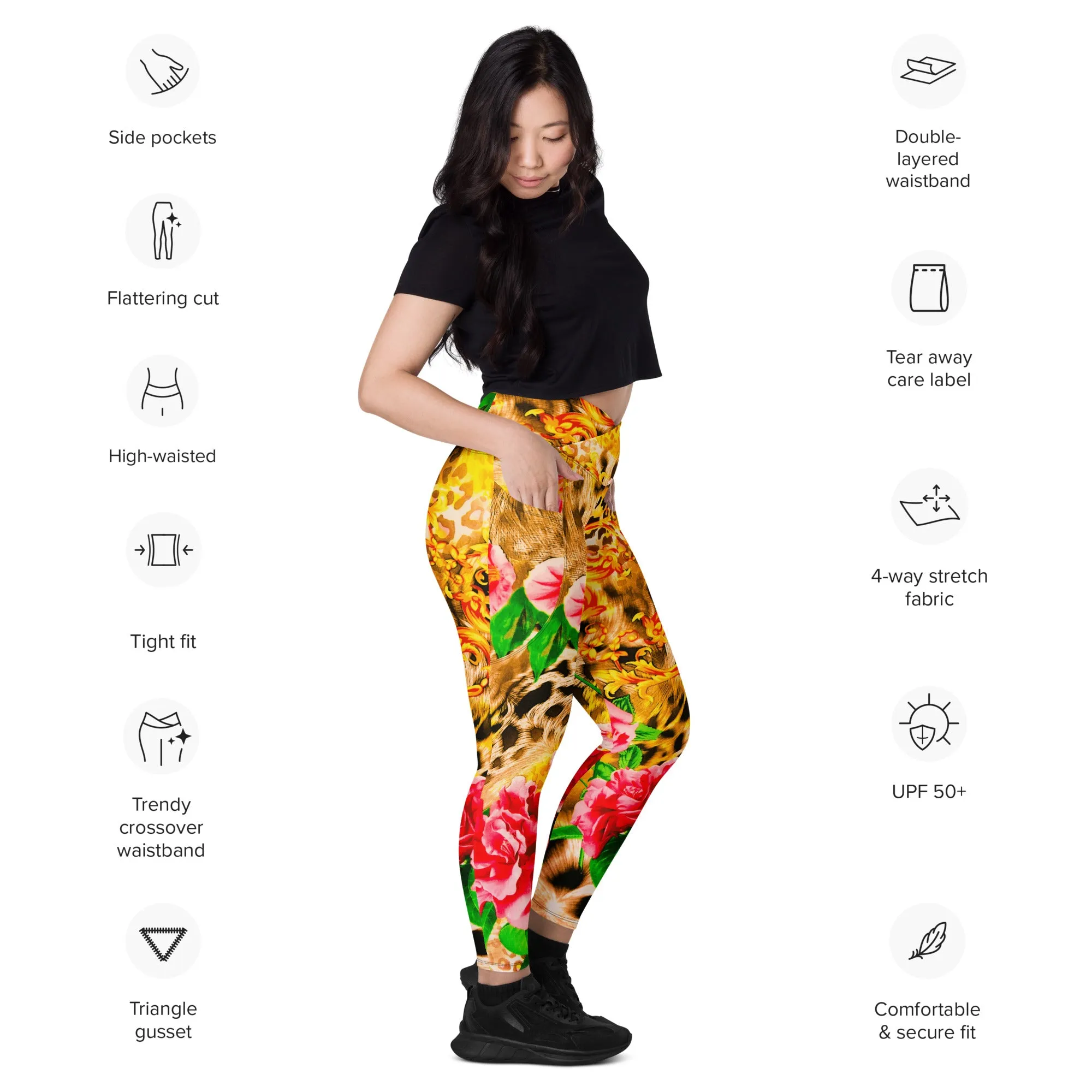 Vintage Animal Print & Floral Pattern Pant leggings, lioness-love