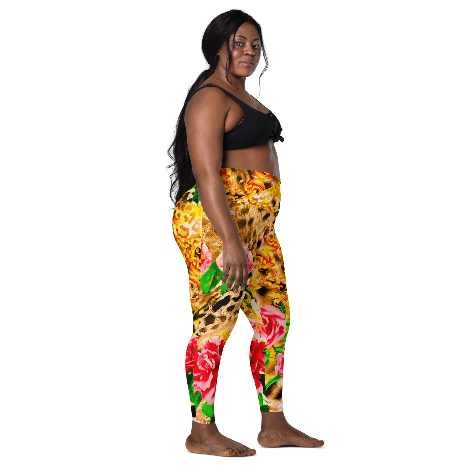 Vintage Animal Print & Floral Pattern Pant leggings, lioness-love