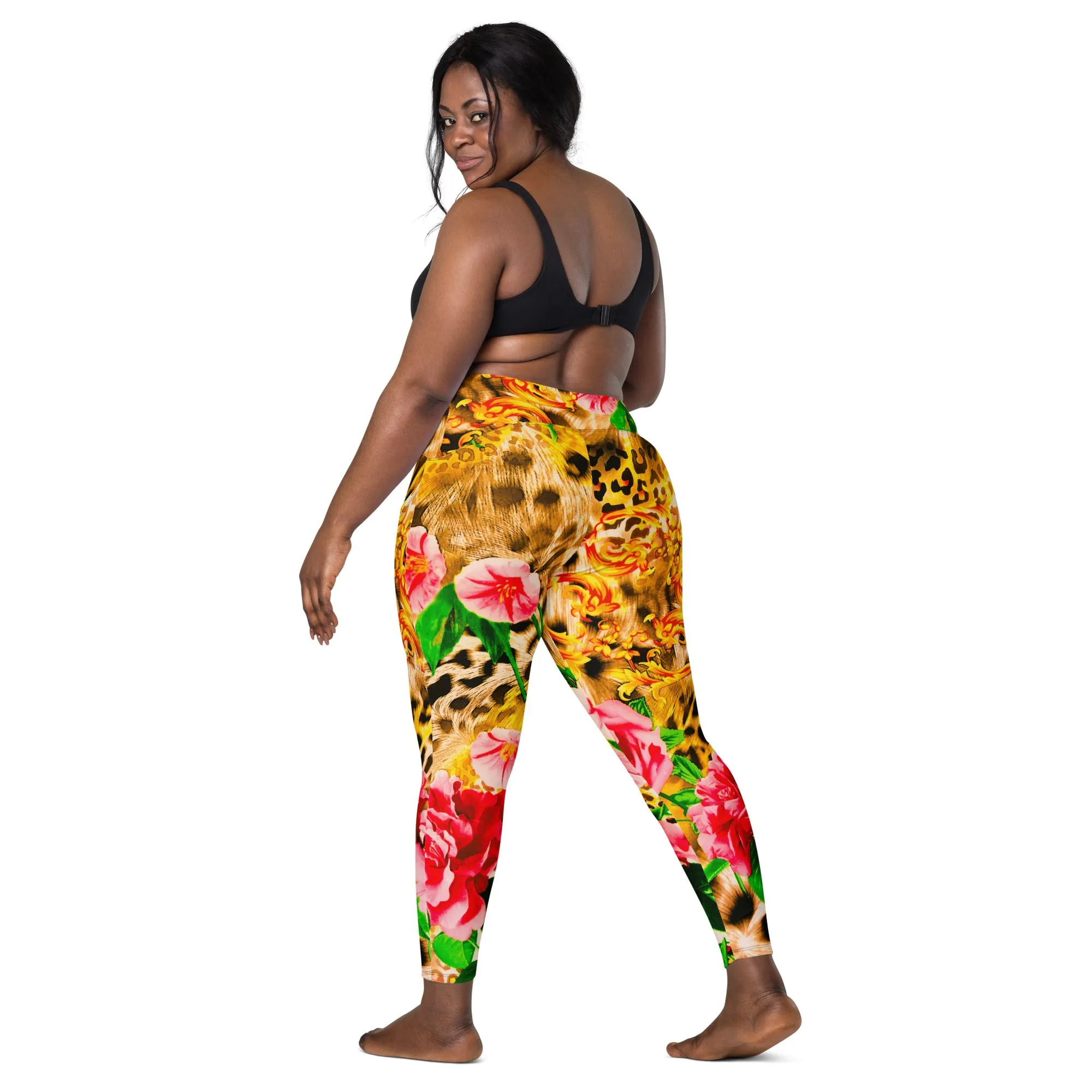 Vintage Animal Print & Floral Pattern Pant leggings, lioness-love