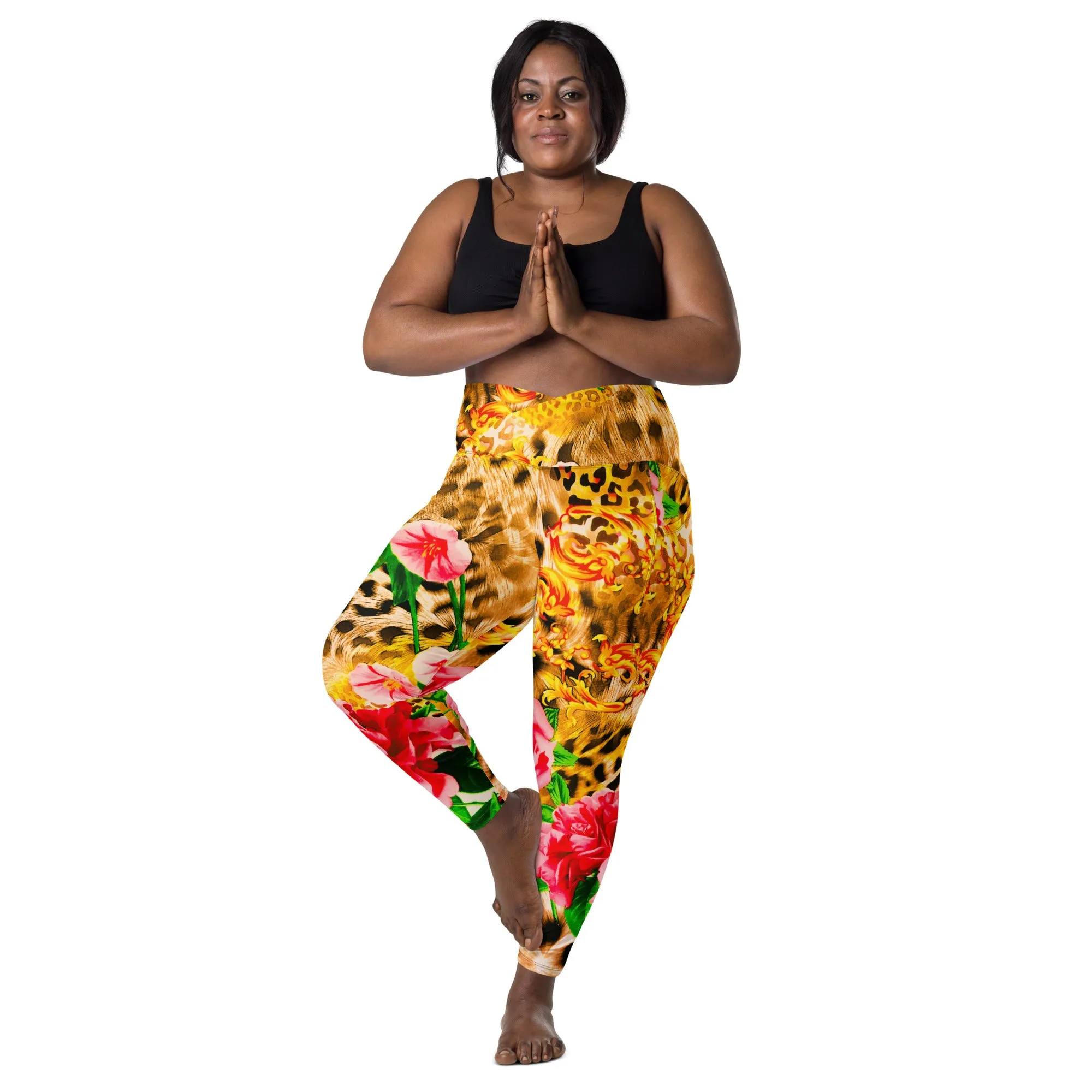 Vintage Animal Print & Floral Pattern Pant leggings, lioness-love