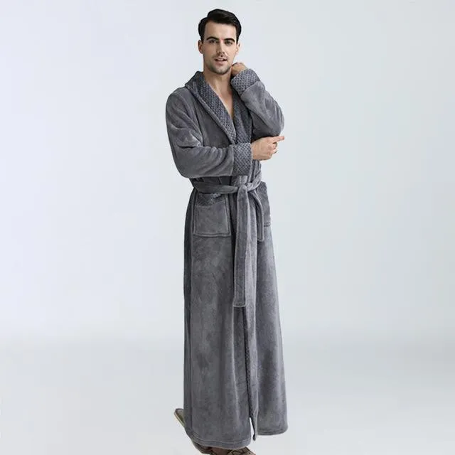 Winter Thick Warm men Coral Fleece Kimono Robe Lovers Couple Nightgown Bath Gown Sleepwear Large Long Nightwear M L XL