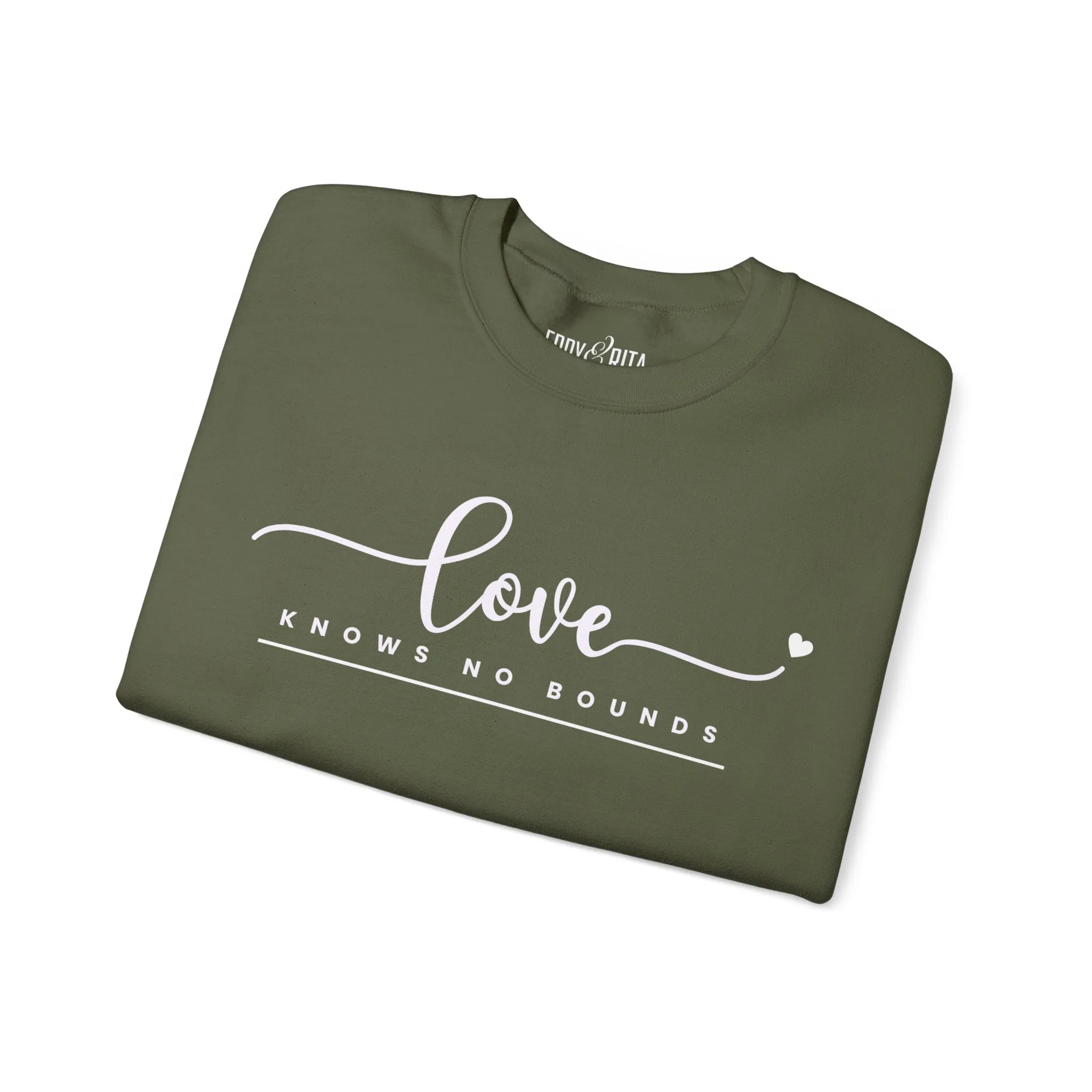 Women’s Heavy Sweatshirt – “Love Knows No Bounds” | Cozy and Heartfelt Inspirational Pullover