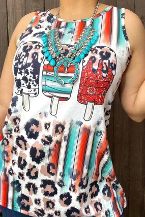 XCH13017 Leopard & serape popsicle multi colors printed women tank top
